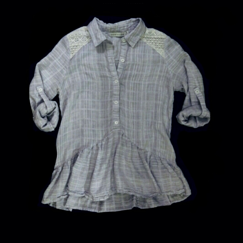 Paper Crane Button Up Dress Shirt Ruffle Hem
